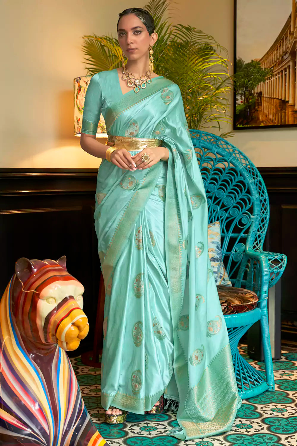 Grey Pure Satin Silk Saree