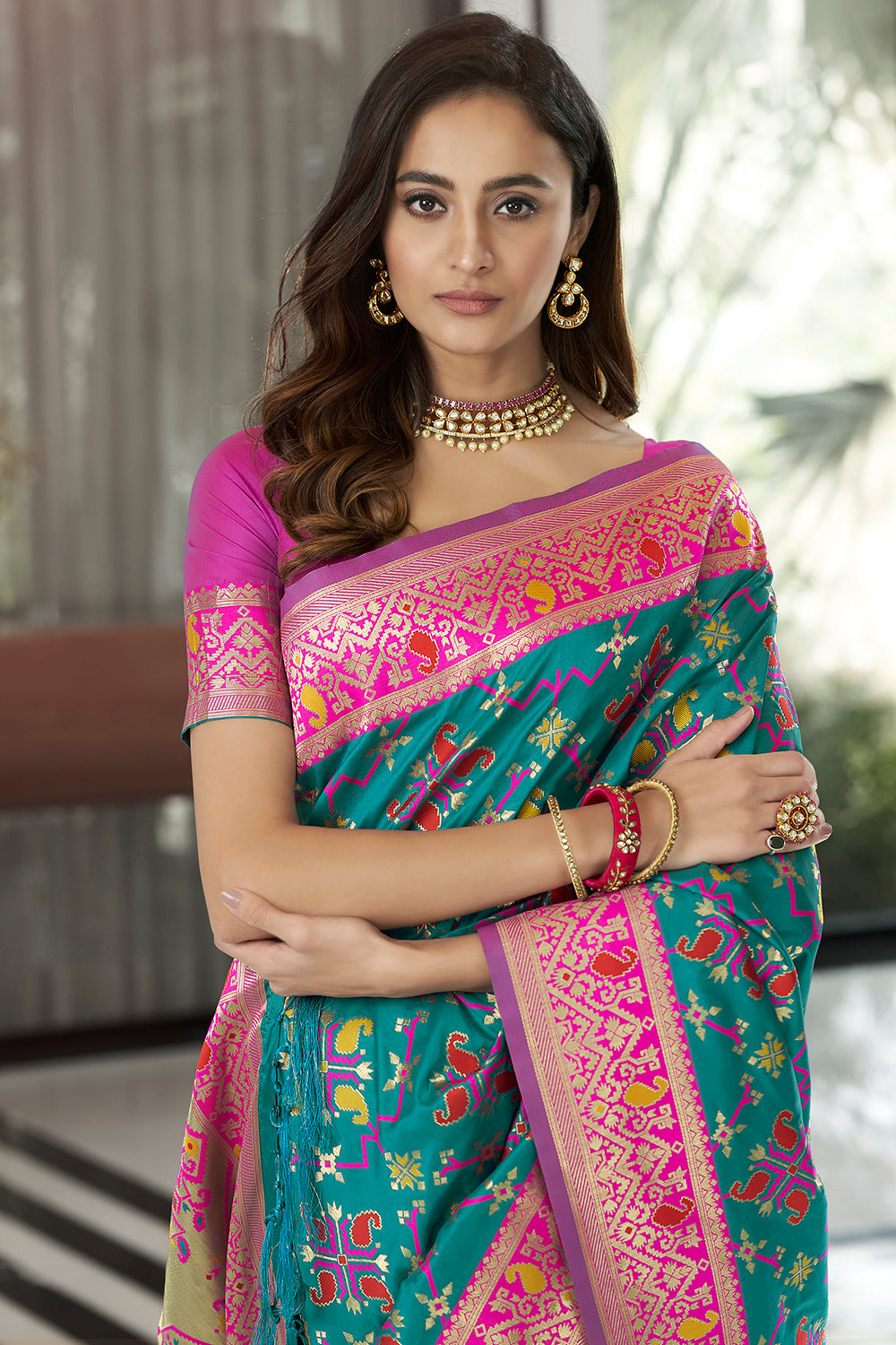 Buy Mimosa Art silk Wedding saree Kanjivarm Pattu style With Contrast Blouse  Color: Pink Online at Best Prices in India - JioMart.