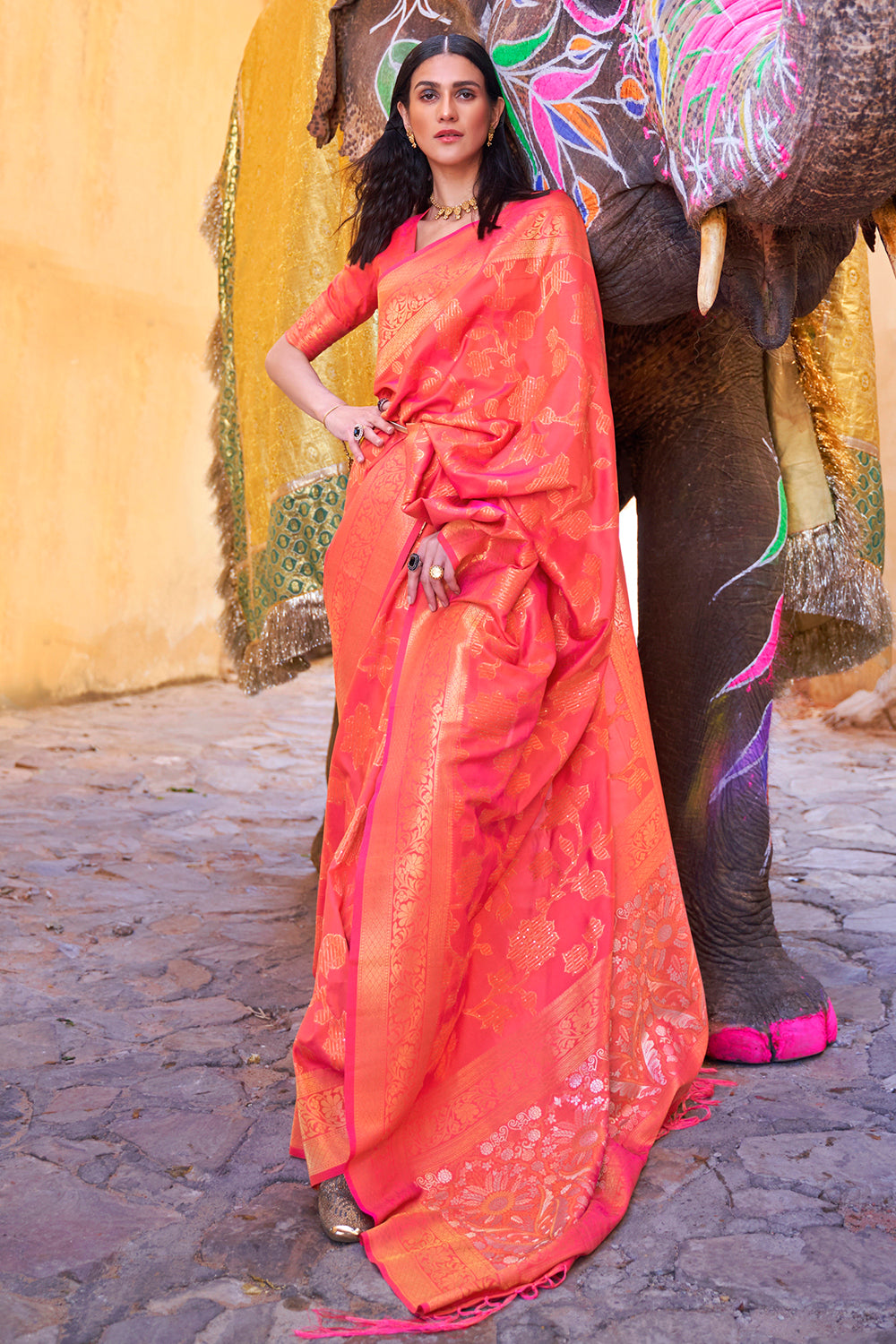 Red Handloom Sequence Saree