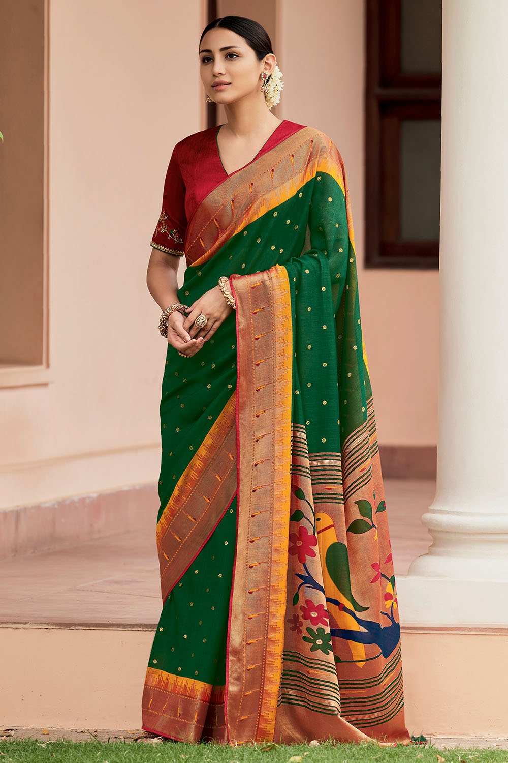 Woven Green Fancy Paithani Saree | 100% Pure Silk | Buy Now