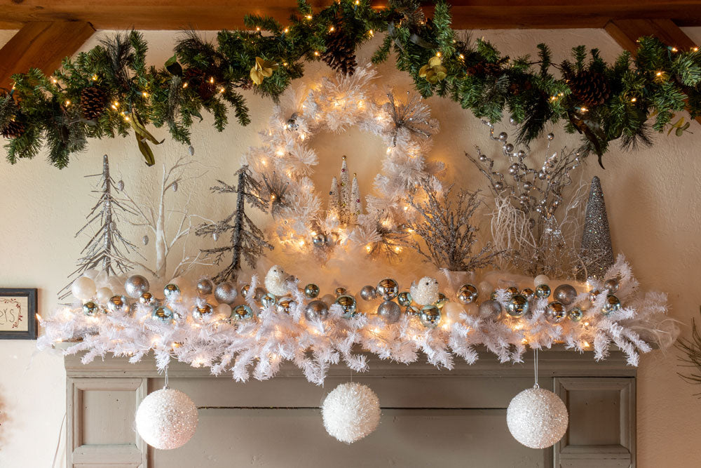 festive decorated mantel