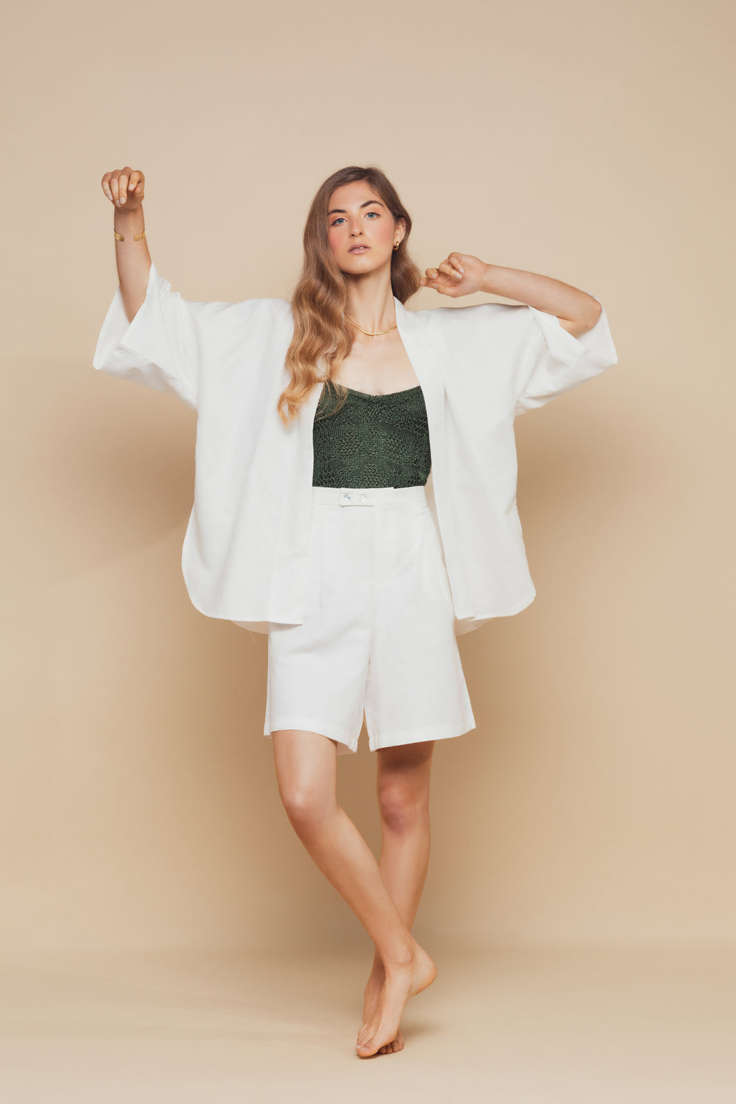 White Short Kimono 55% Cotton + 45% Hemp