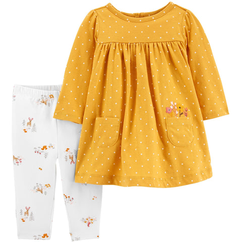 White/Yellow 2-Piece Eyelet Top & Floral Legging Set