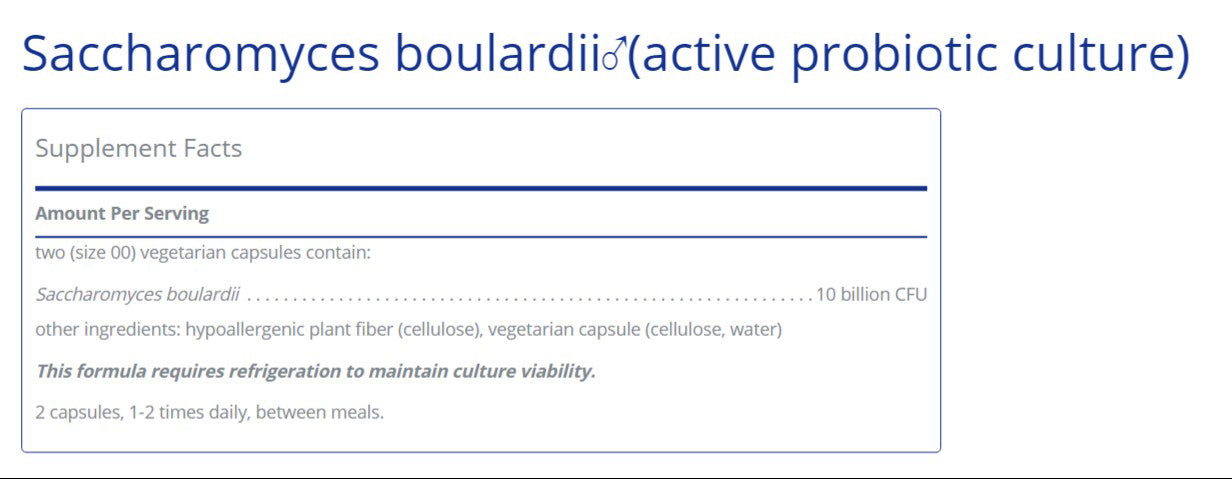 Pure and Natural Supplies. Saccharomyces Boulardii 60's