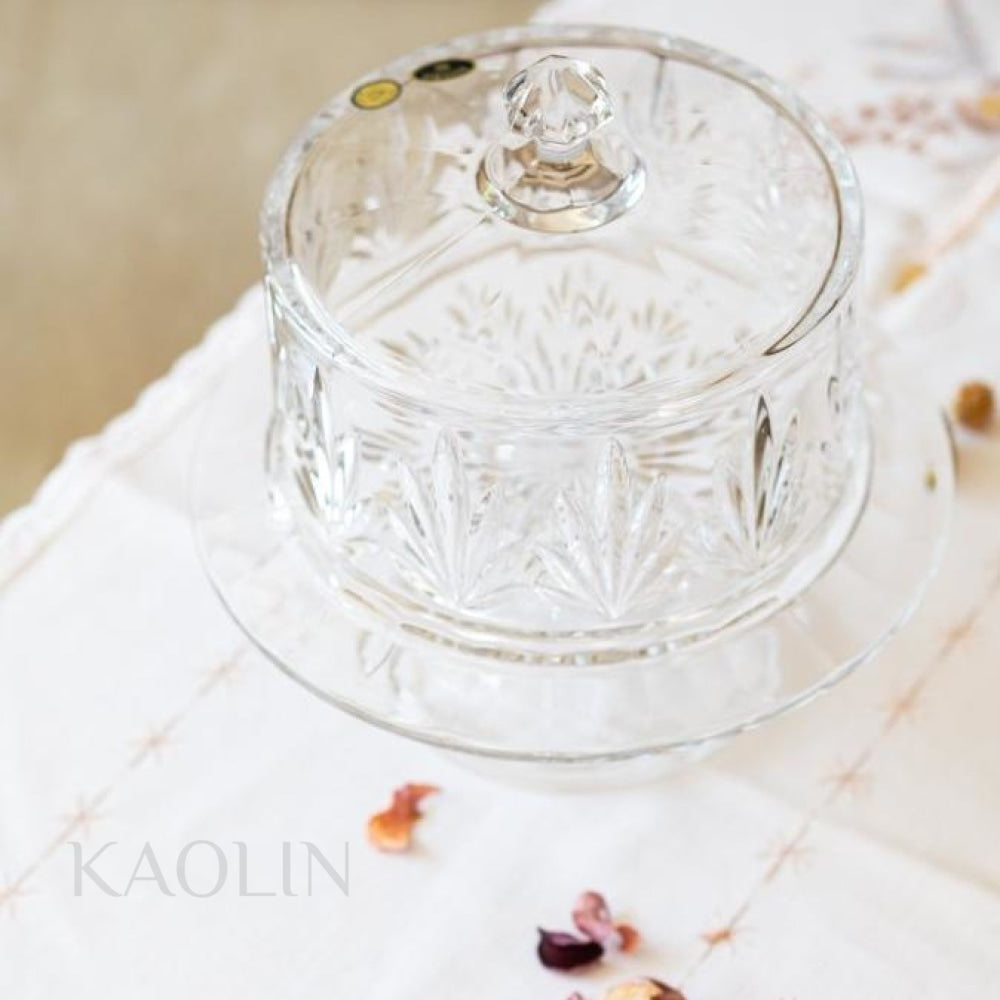 Tulipe Plat A Gateaux Avec Cloche Crystal Bohemia Kaolin