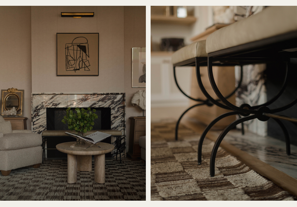 A side by side of two images, both highlighting different angles of The Chester Rug.