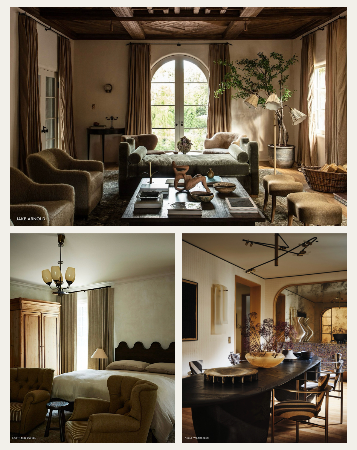 A collage of images featuring curved furniture forms in interior design.