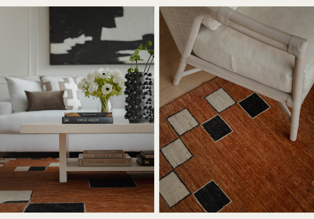 A side by side of two images, both highlighting different angles of The Valentine Rug.