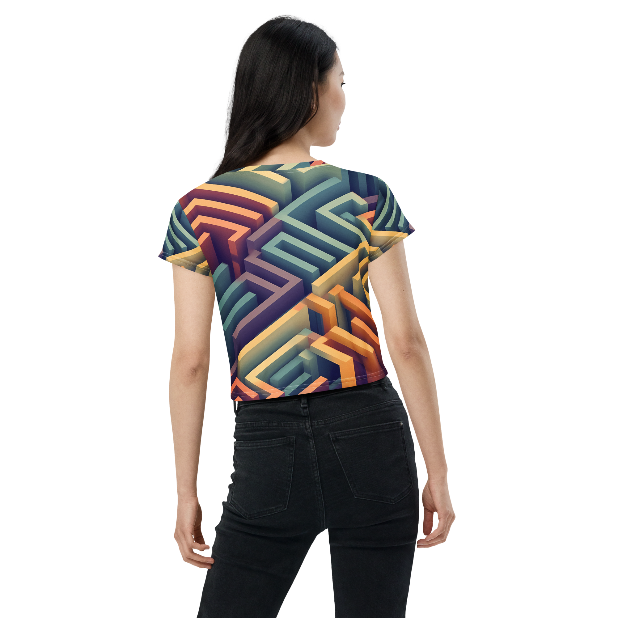 3D Maze Illusion | 3D Patterns | All-Over Print Crop Tee - #3