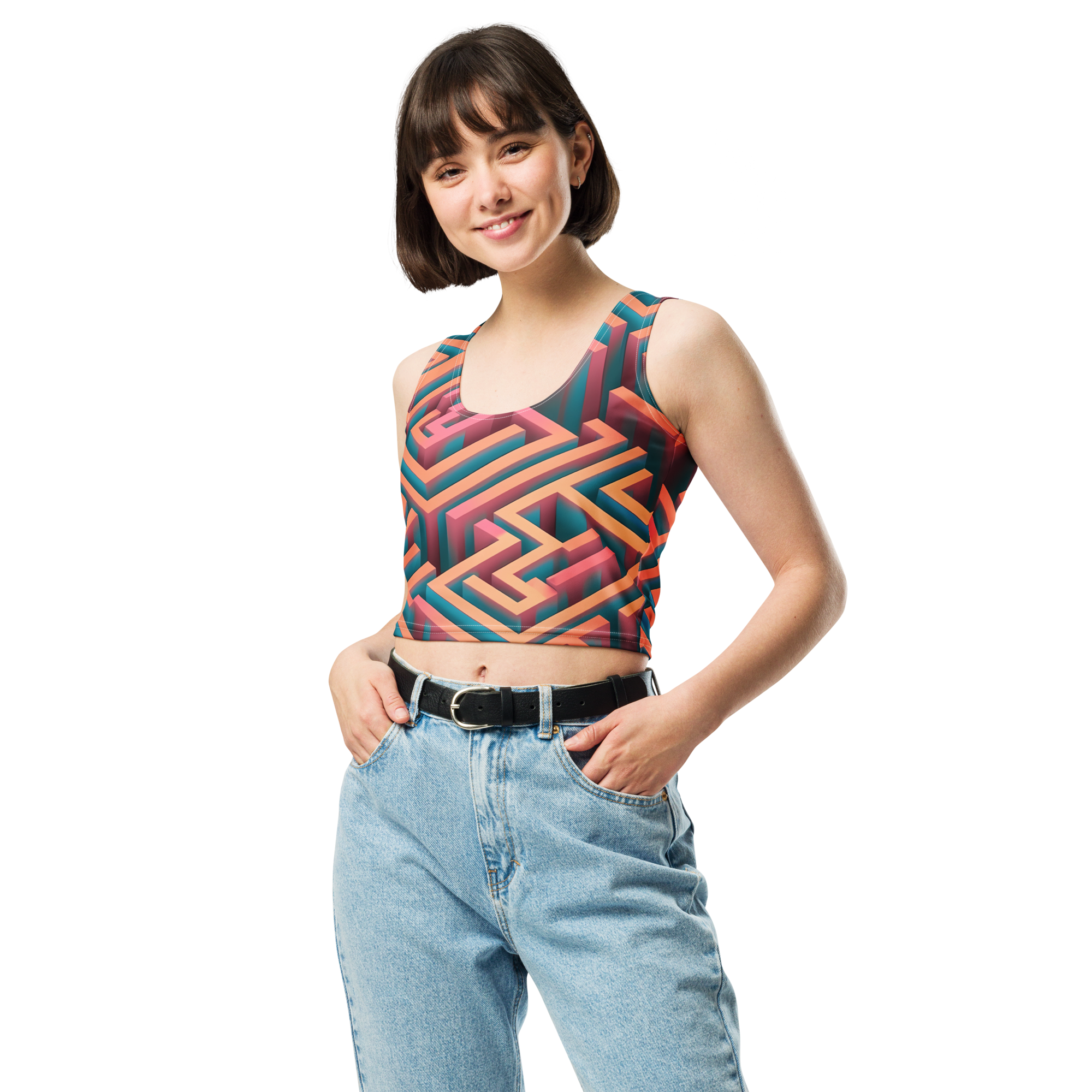 3D Maze Illusion | 3D Patterns | All-Over Print Crop Top - #1