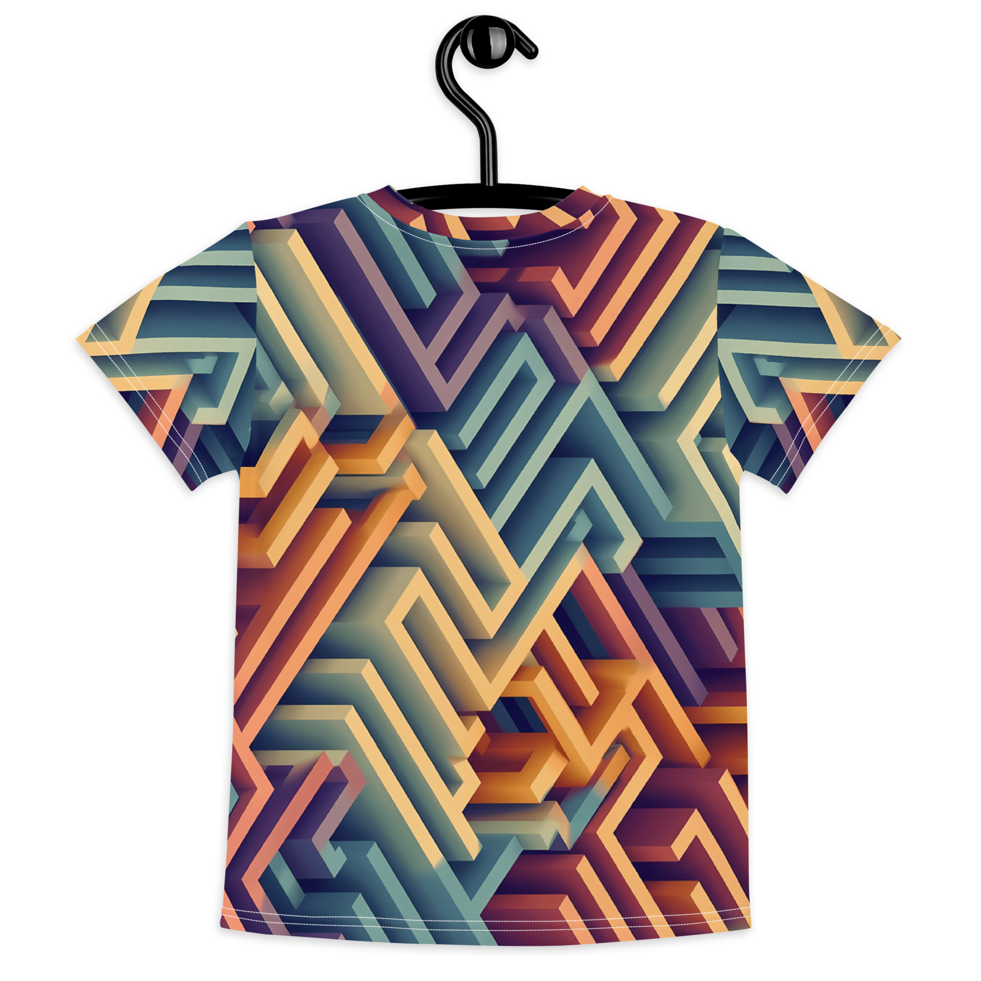 3D Maze Illusion | 3D Patterns | All-Over Print Kids Crew Neck T-Shirt - #3