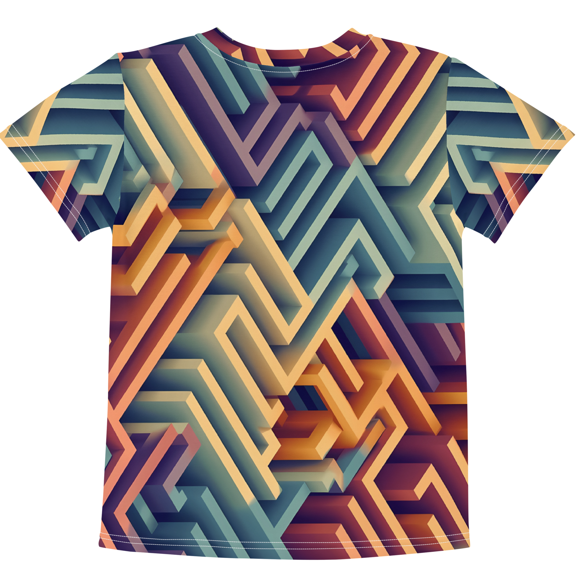 3D Maze Illusion | 3D Patterns | All-Over Print Kids Crew Neck T-Shirt - #3