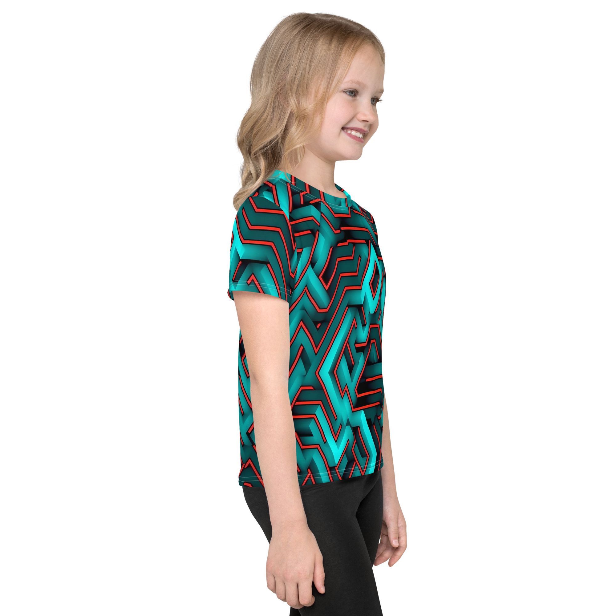 3D Maze Illusion | 3D Patterns | All-Over Print Kids Crew Neck T-Shirt - #2