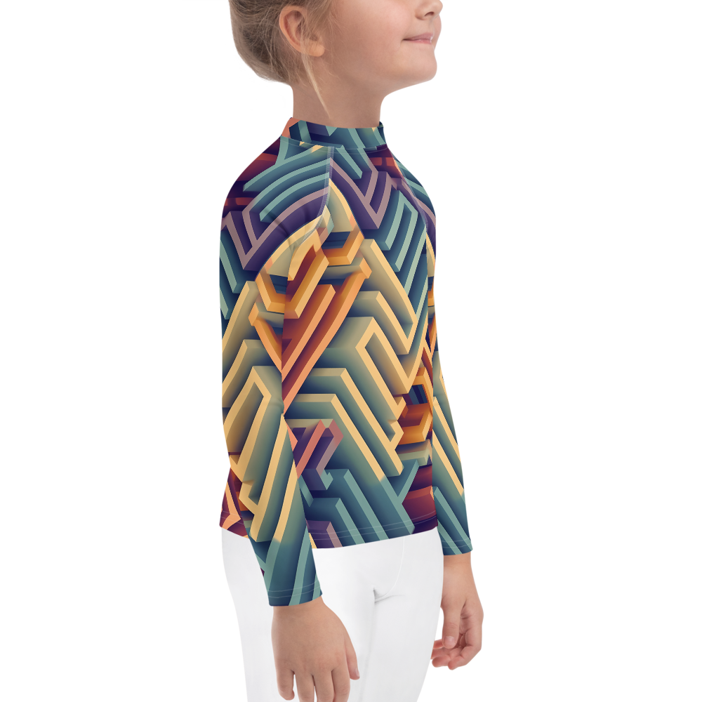 3D Maze Illusion | 3D Patterns | All-Over Print Kids Rash Guard - #3