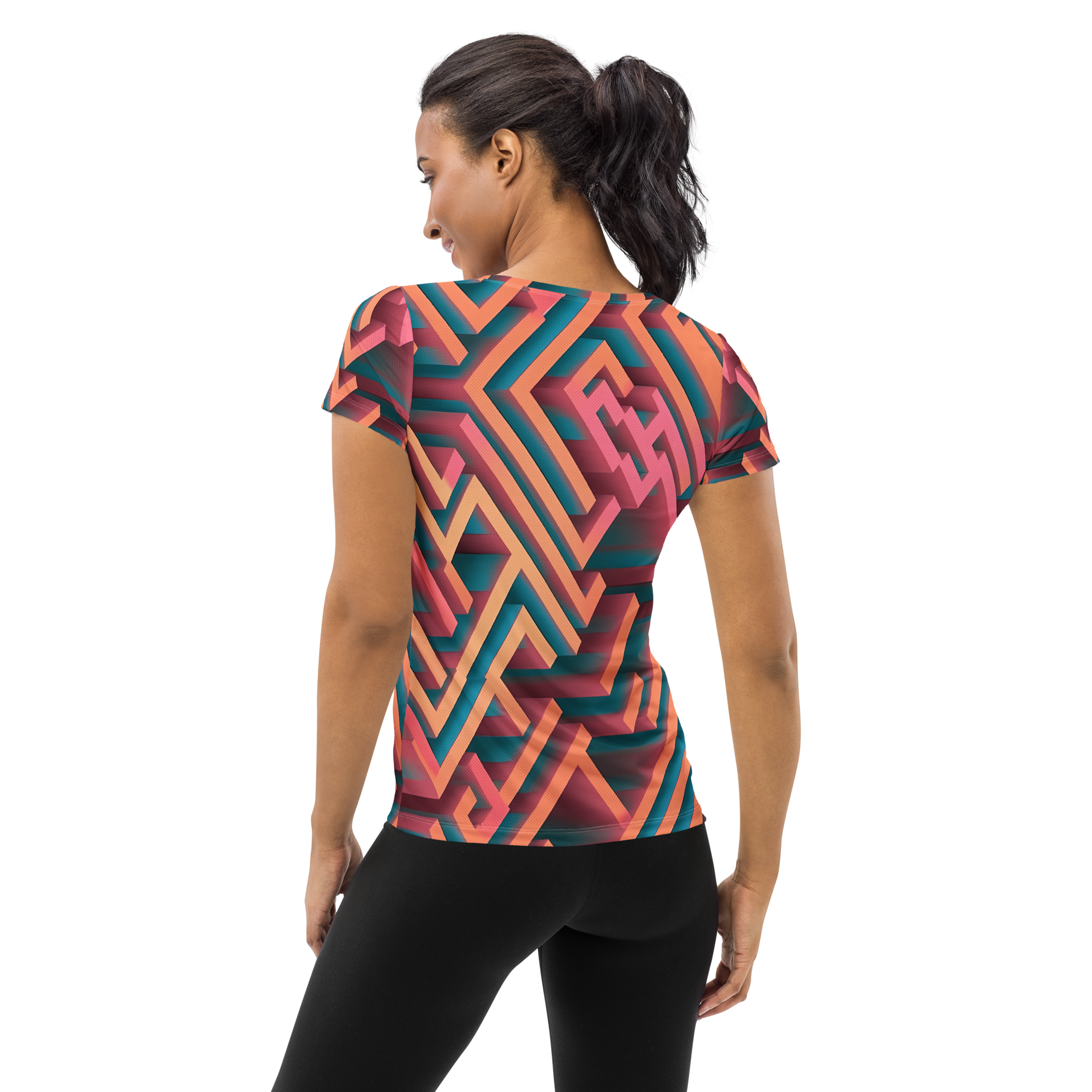 3D Maze Illusion | 3D Patterns | All-Over Print Women's Athletic T-Shirt - #1