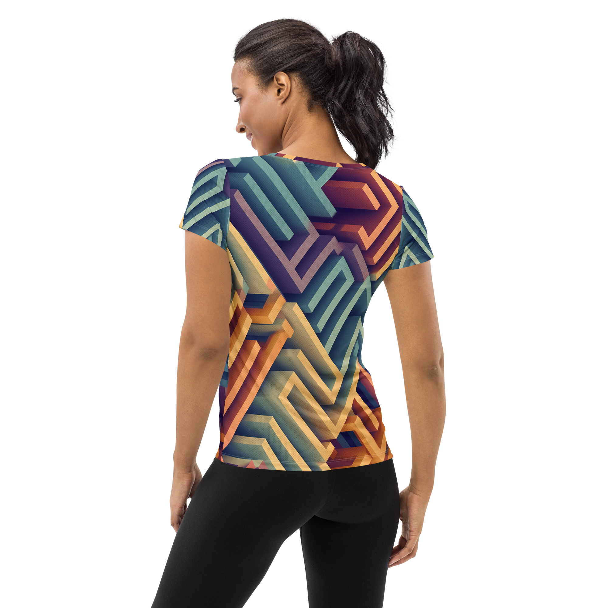 3D Maze Illusion | 3D Patterns | All-Over Print Women's Athletic T-Shirt - #3