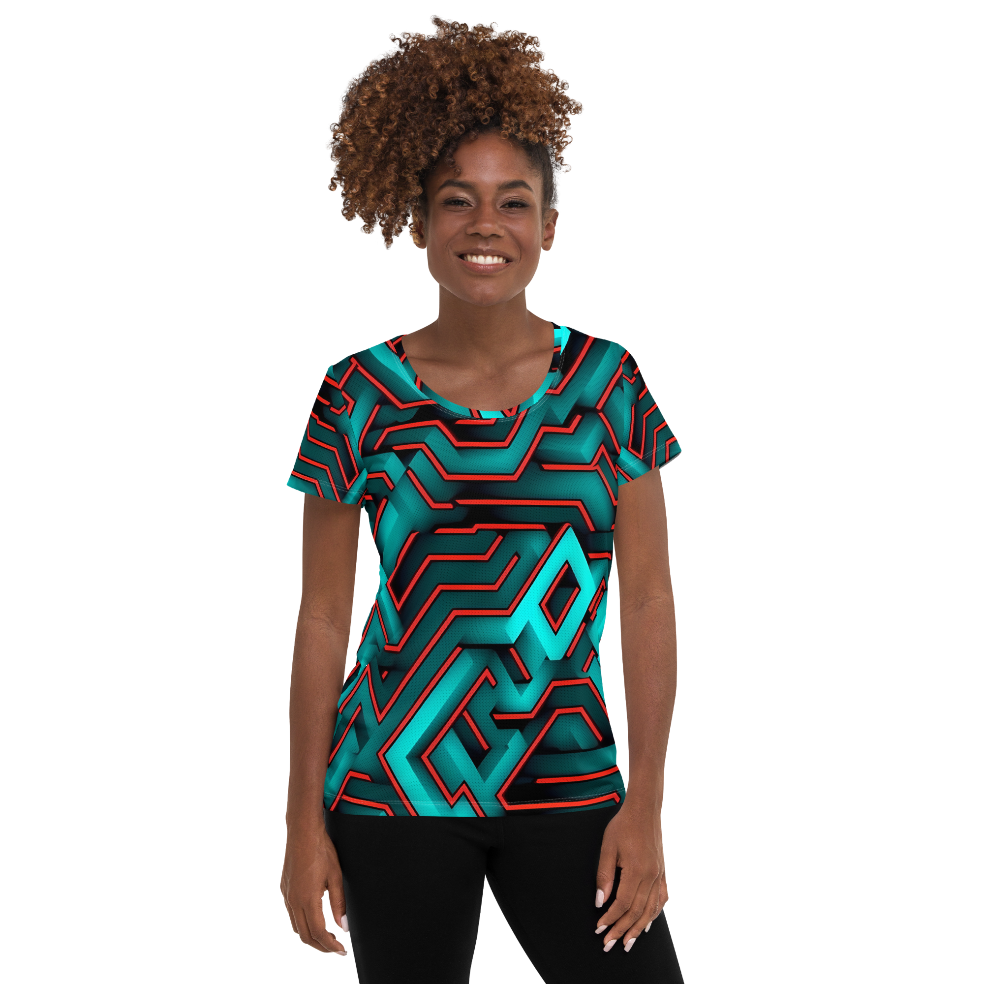 3D Maze Illusion | 3D Patterns | All-Over Print Women's Athletic T-Shirt - #2