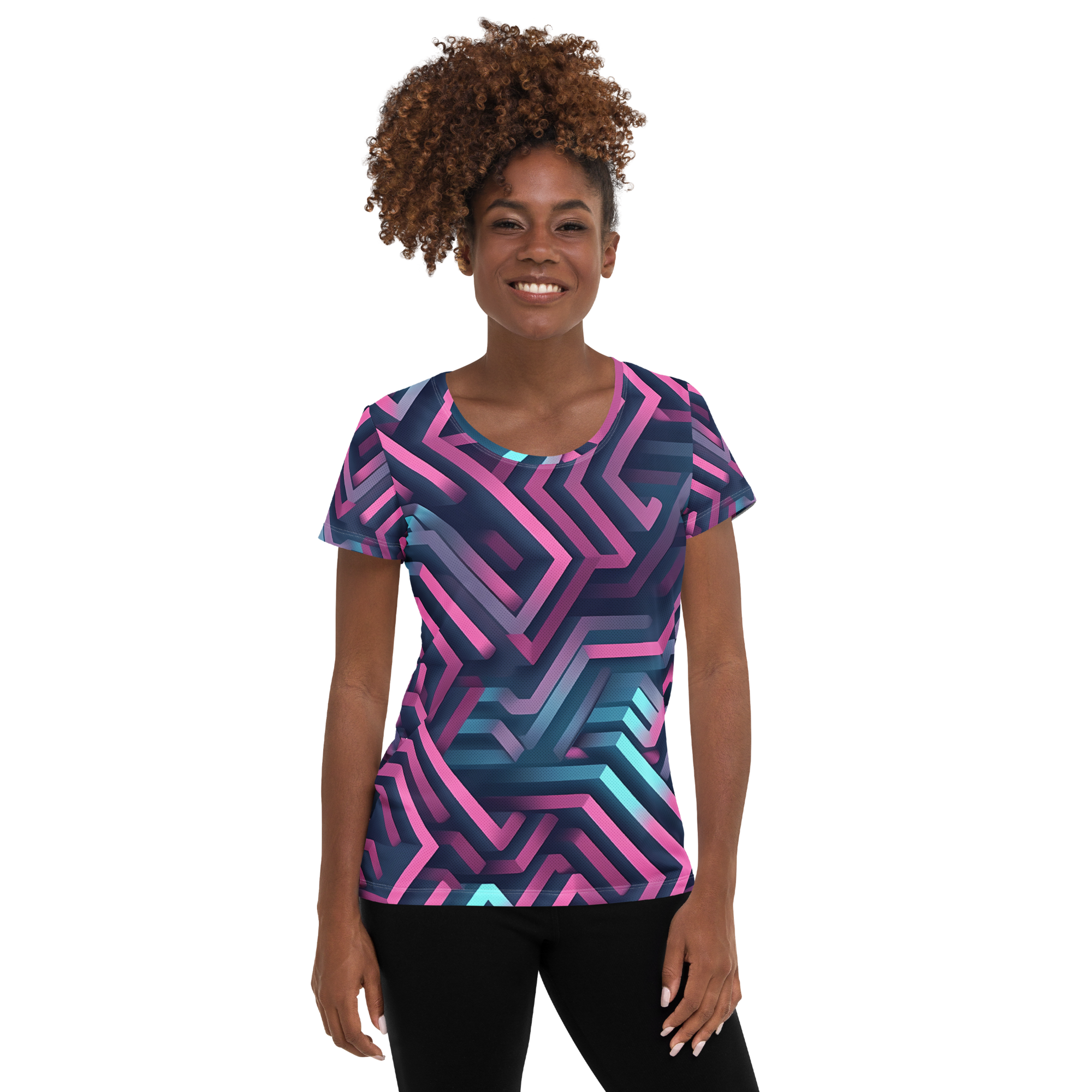 3D Maze Illusion | 3D Patterns | All-Over Print Women's Athletic T-Shirt - #4