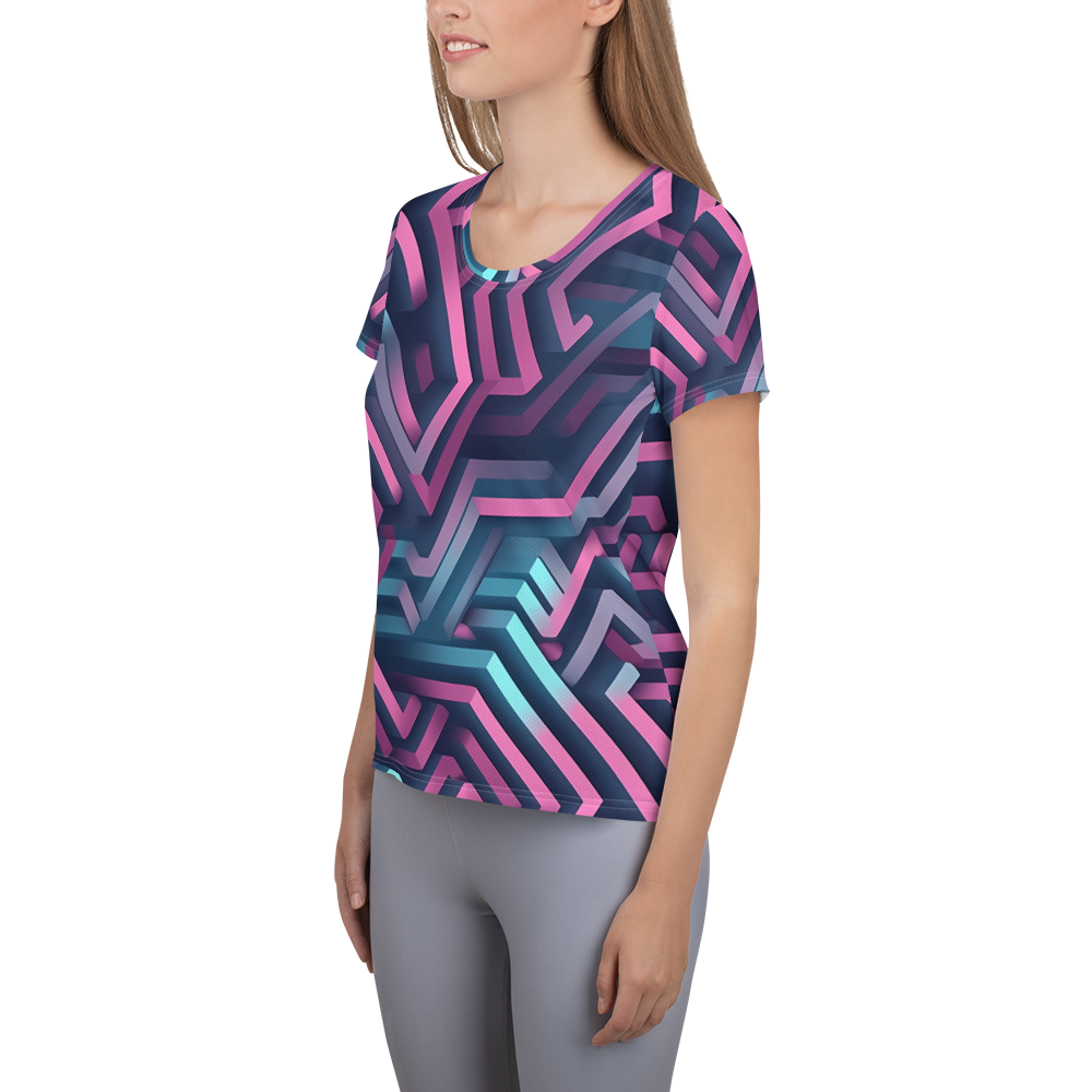 3D Maze Illusion | 3D Patterns | All-Over Print Women's Athletic T-Shirt - #4
