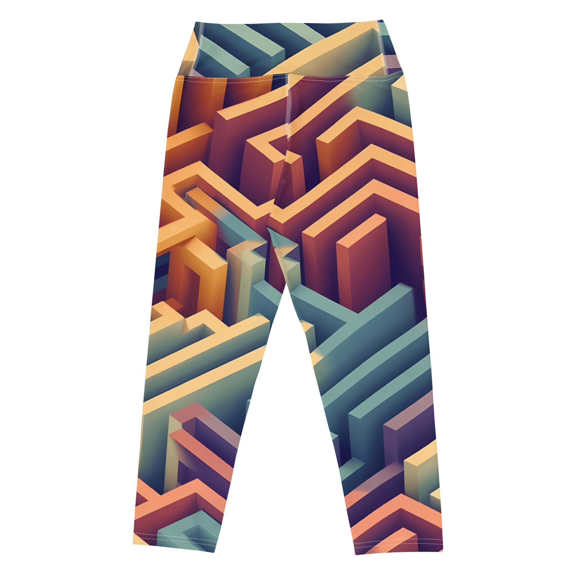 3D Maze Illusion | 3D Patterns | All-Over Print Yoga Capri Leggings - #3