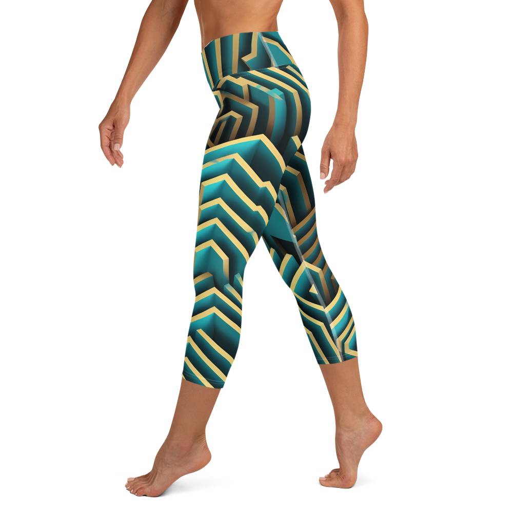 3D Maze Illusion | 3D Patterns | All-Over Print Yoga Capri Leggings - #5