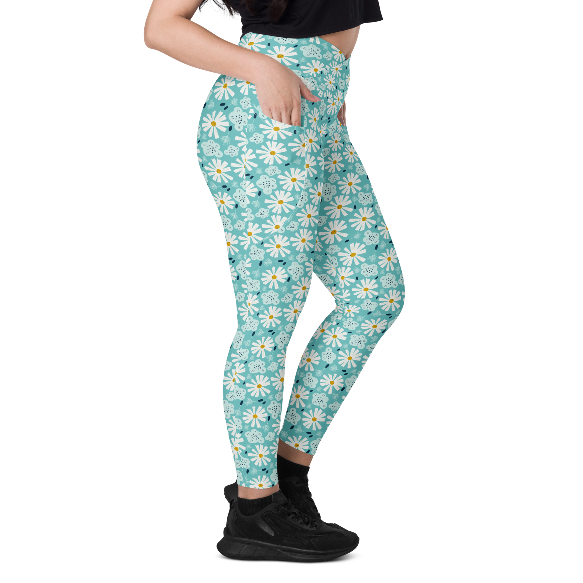 Scandinavian Spring Floral | Seamless Patterns | All-Over Print Crossover Leggings with Pockets - #10