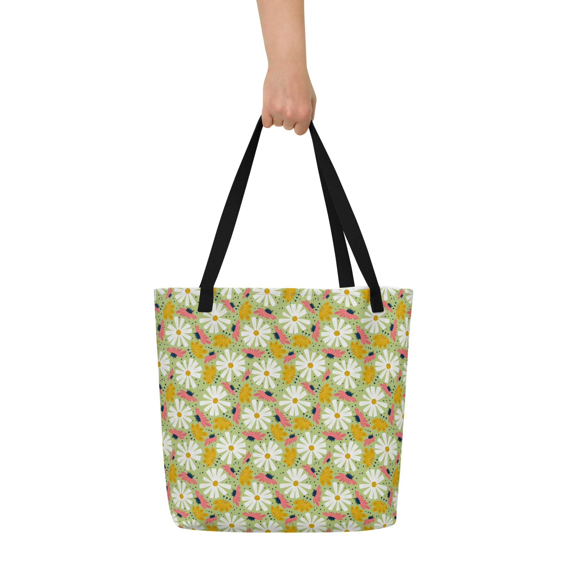 Scandinavian Spring Floral | Seamless Patterns | All-Over Print Large Tote Bag w/ Pocket - #4