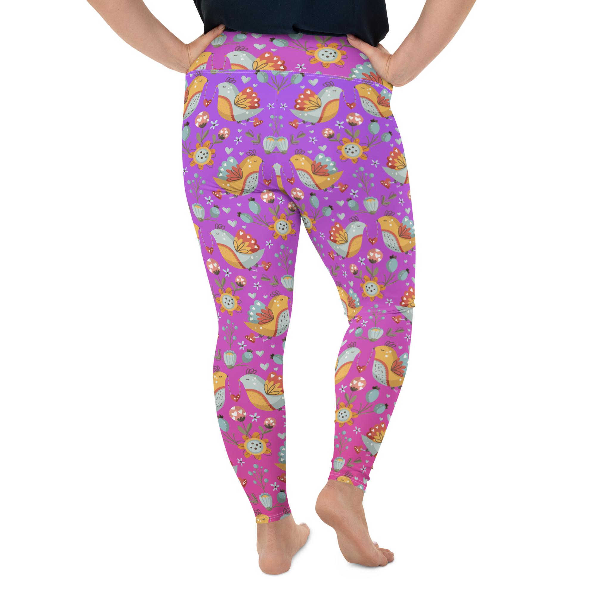 Pink & Purple | Boho Birds Pattern | Bohemian Style | All-Over Print Plus Size Leggings - #2