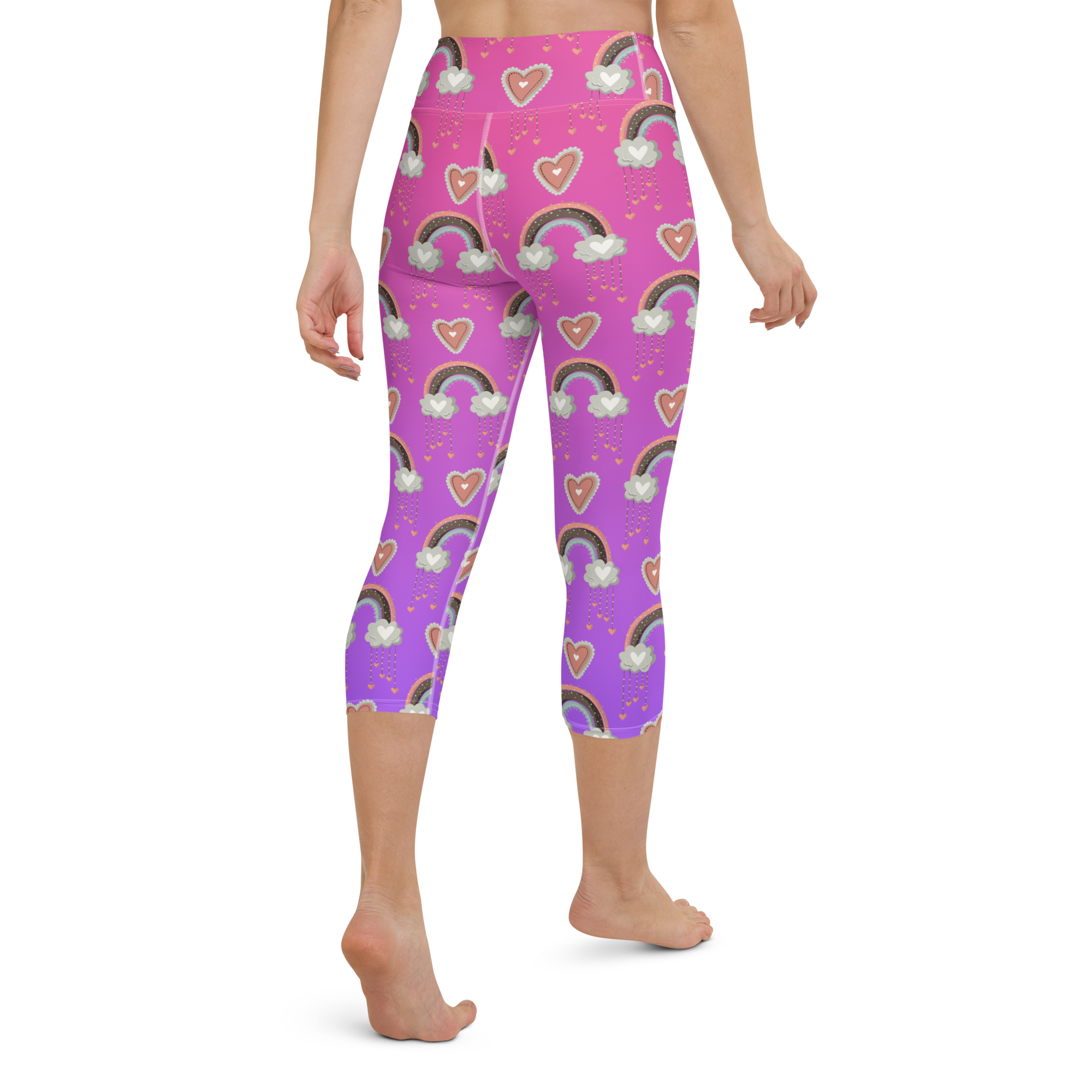 Pink & Purple | Boho Birds Pattern | Bohemian Style | All-Over Print Yoga Capri Leggings - #6