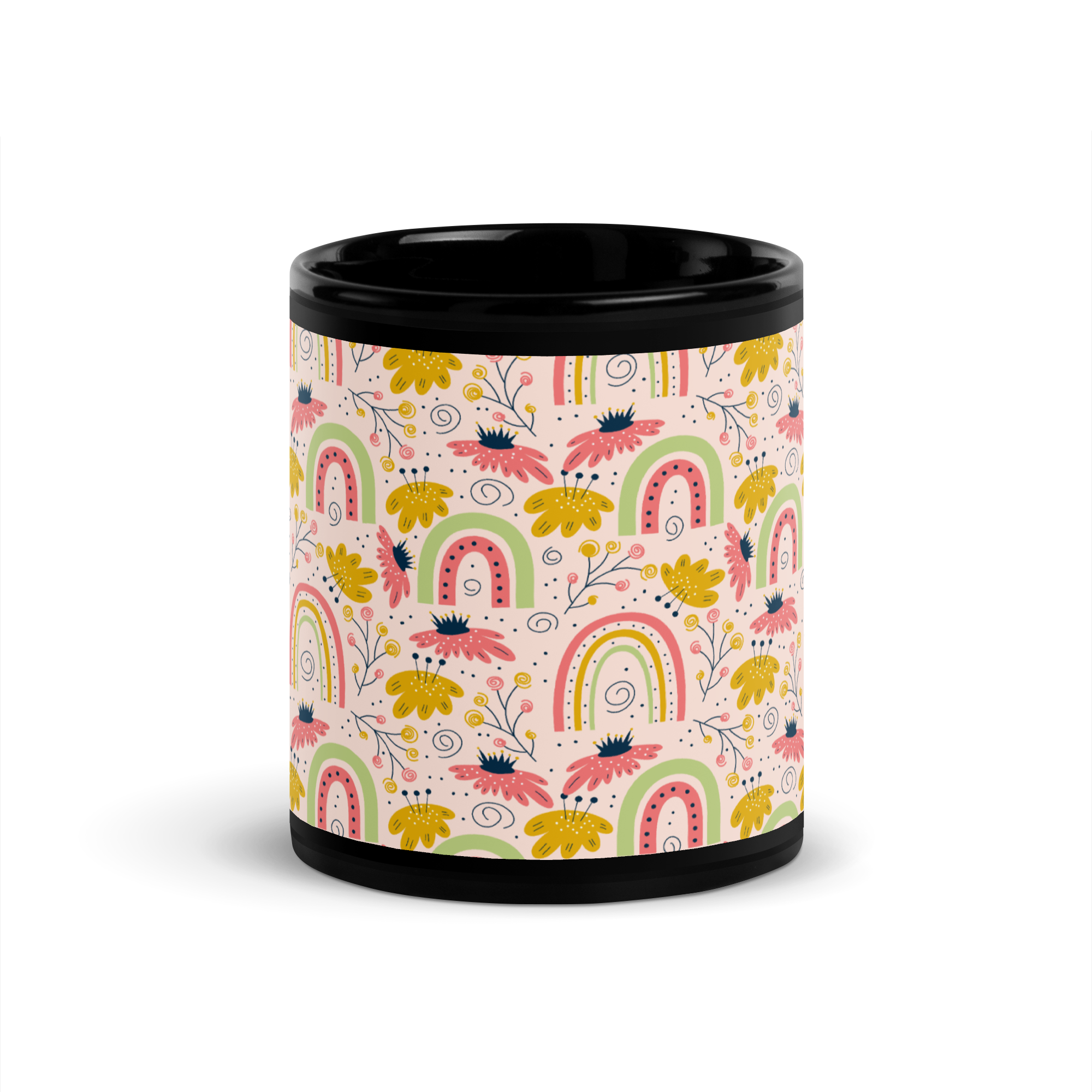 Scandinavian Spring Floral | Seamless Patterns | Black Glossy Mug - #7