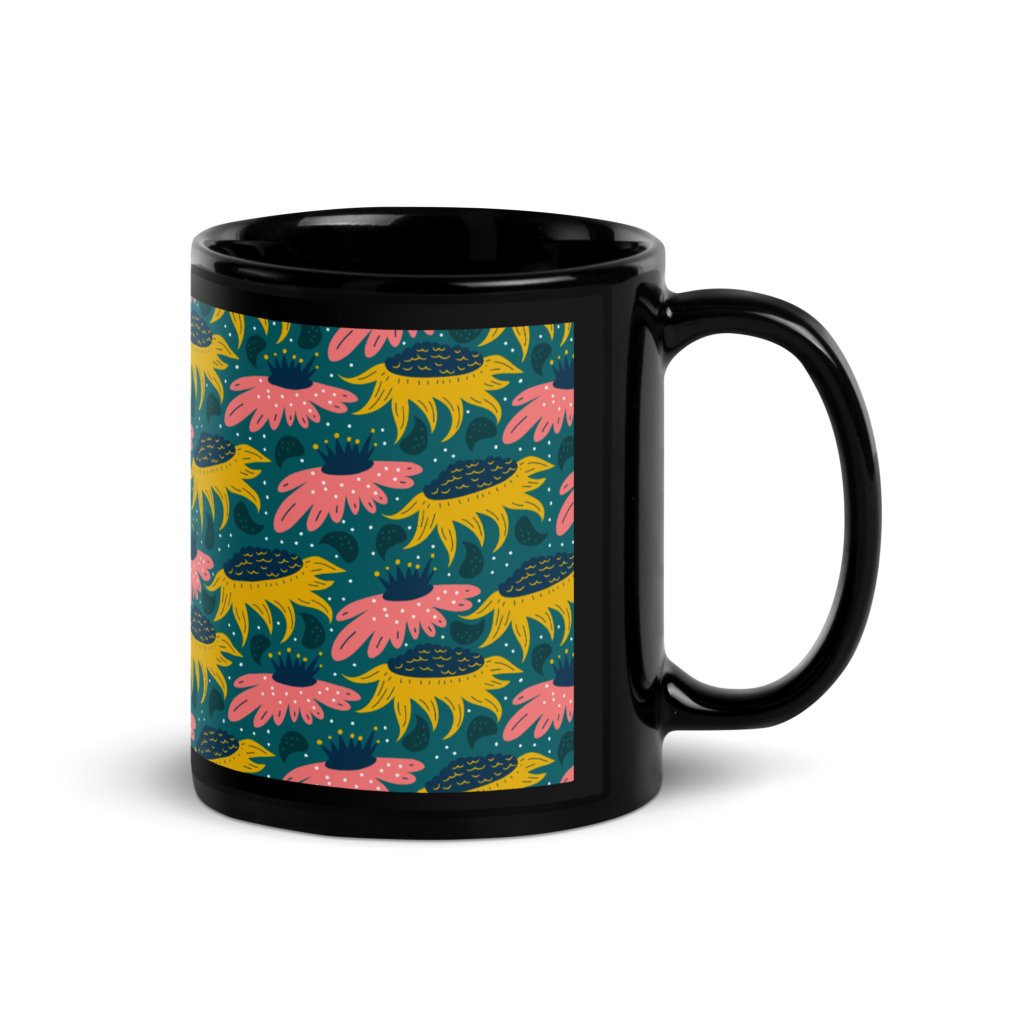 Scandinavian Spring Floral | Seamless Patterns | Black Glossy Mug - #8