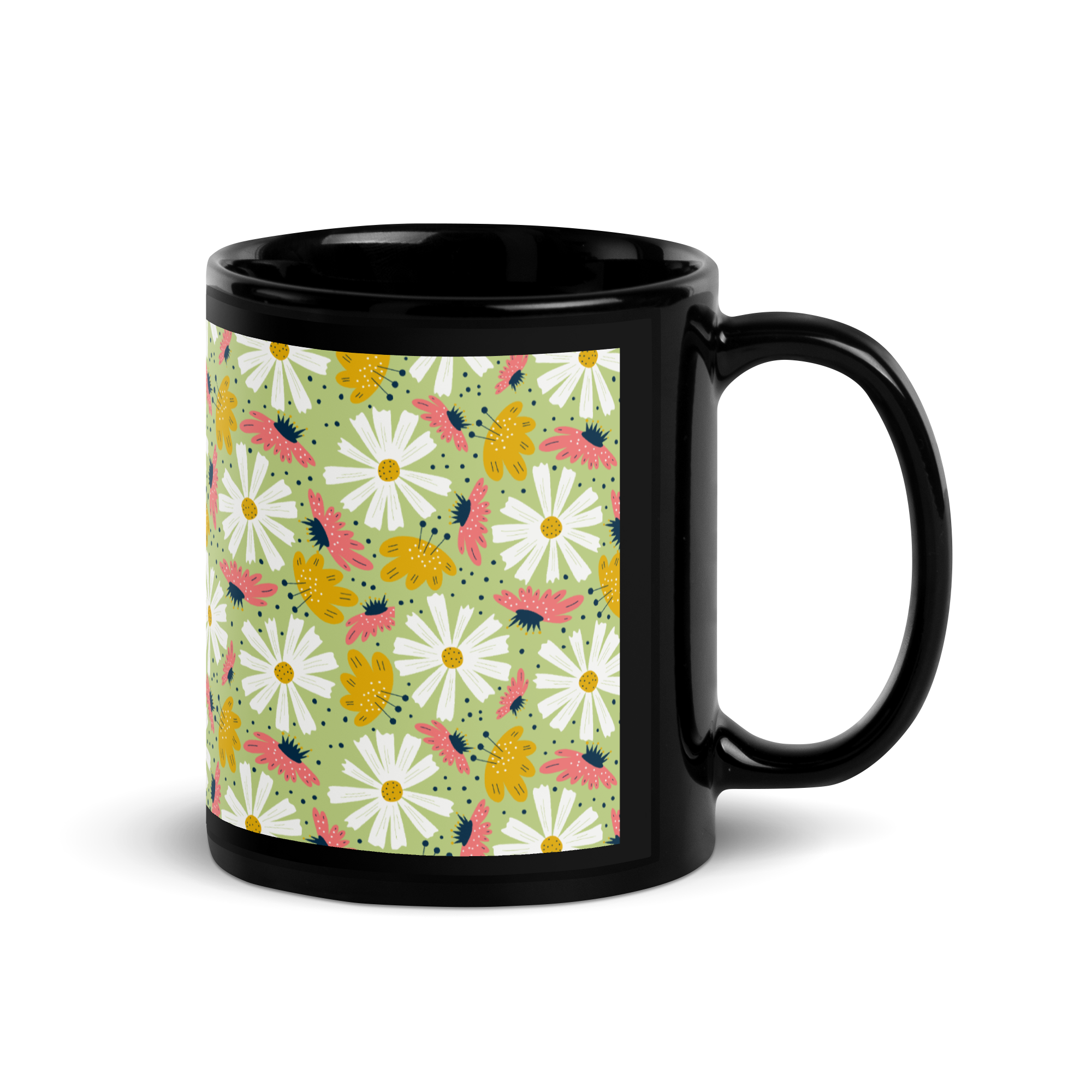 Scandinavian Spring Floral | Seamless Patterns | Black Glossy Mug - #4