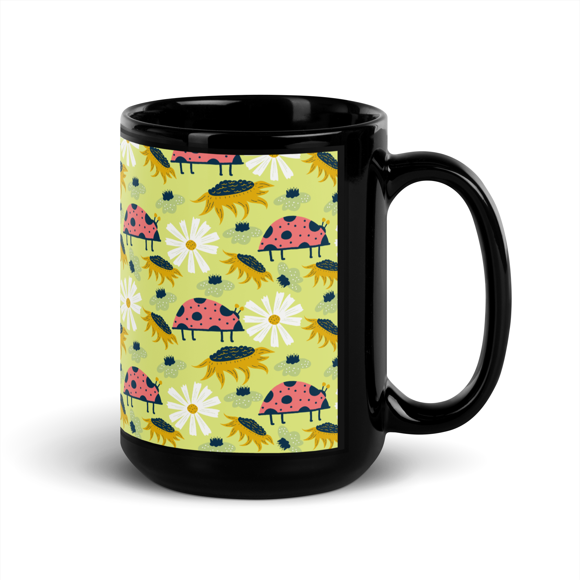 Scandinavian Spring Floral | Seamless Patterns | Black Glossy Mug - #6