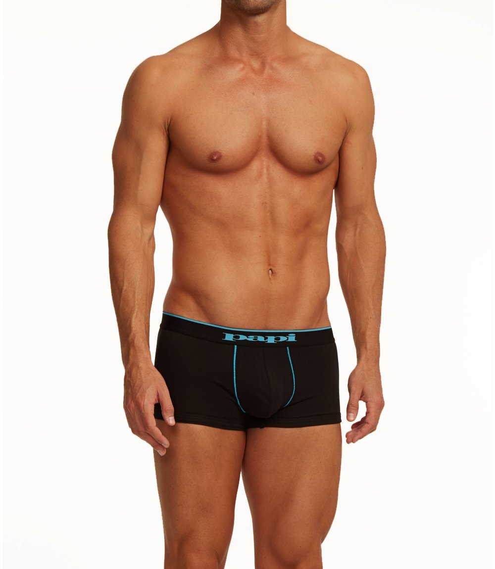 Image of 3-Pack Cotton Stretch Solid/Stripe Brazilian Trunk | Black/Turquoise