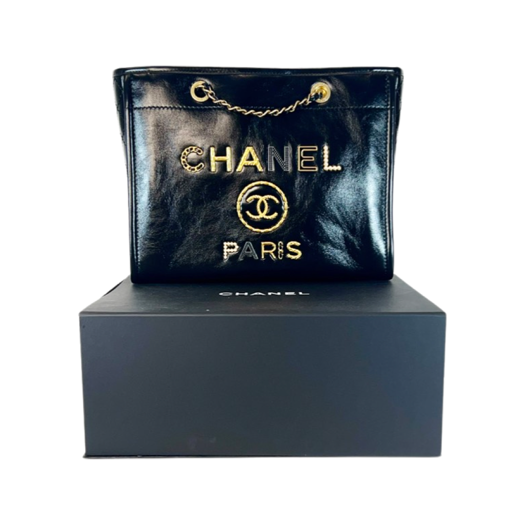 Chanel Limited Edition Black Wallet On Chain With Gold Charms