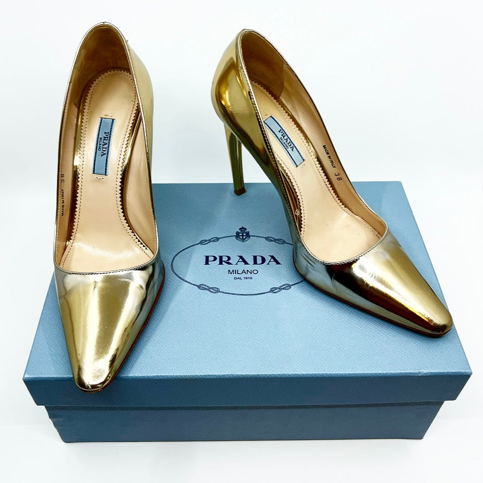 Prada Gold Metallic Pumps Sz 38 – Designer Resale Collective