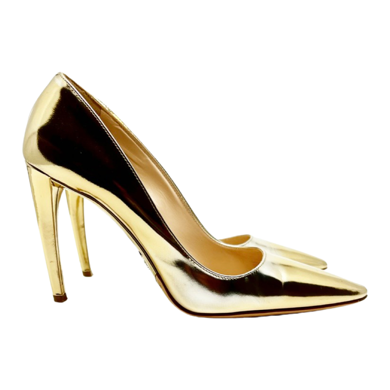 prada gold pumps