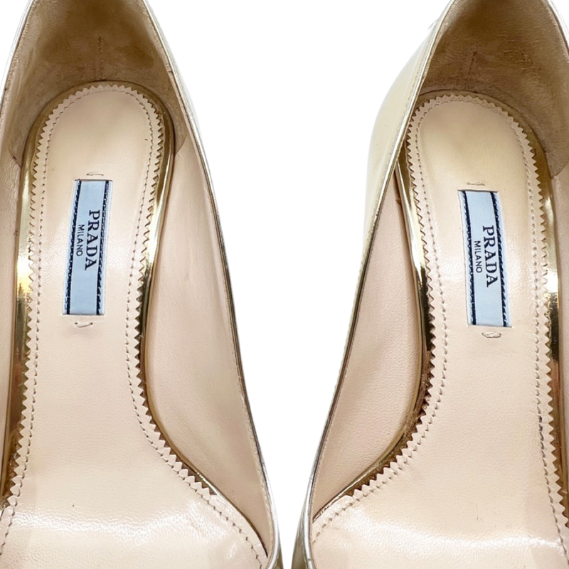 prada gold pumps