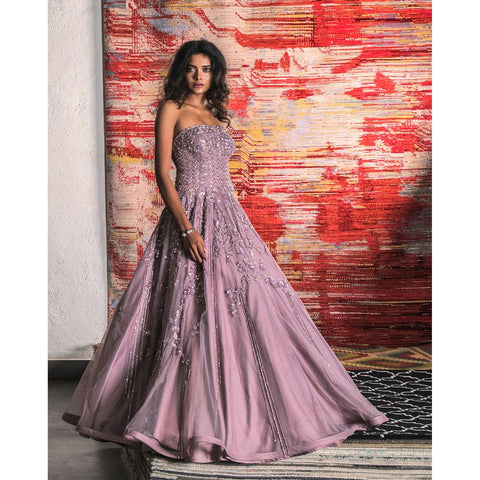 MAUVE STRAPLESS COCKTAIL GOWN