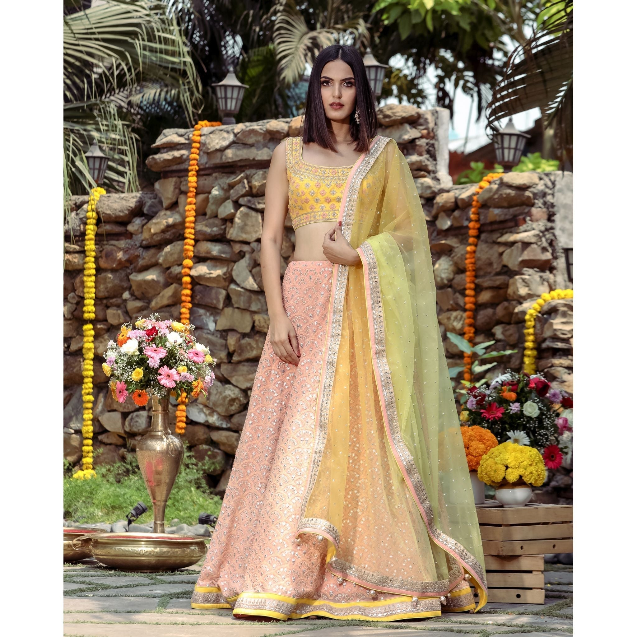 Embroidered Crepe Yellow Wedding Lehenga Choli with Dupatta - LC4641