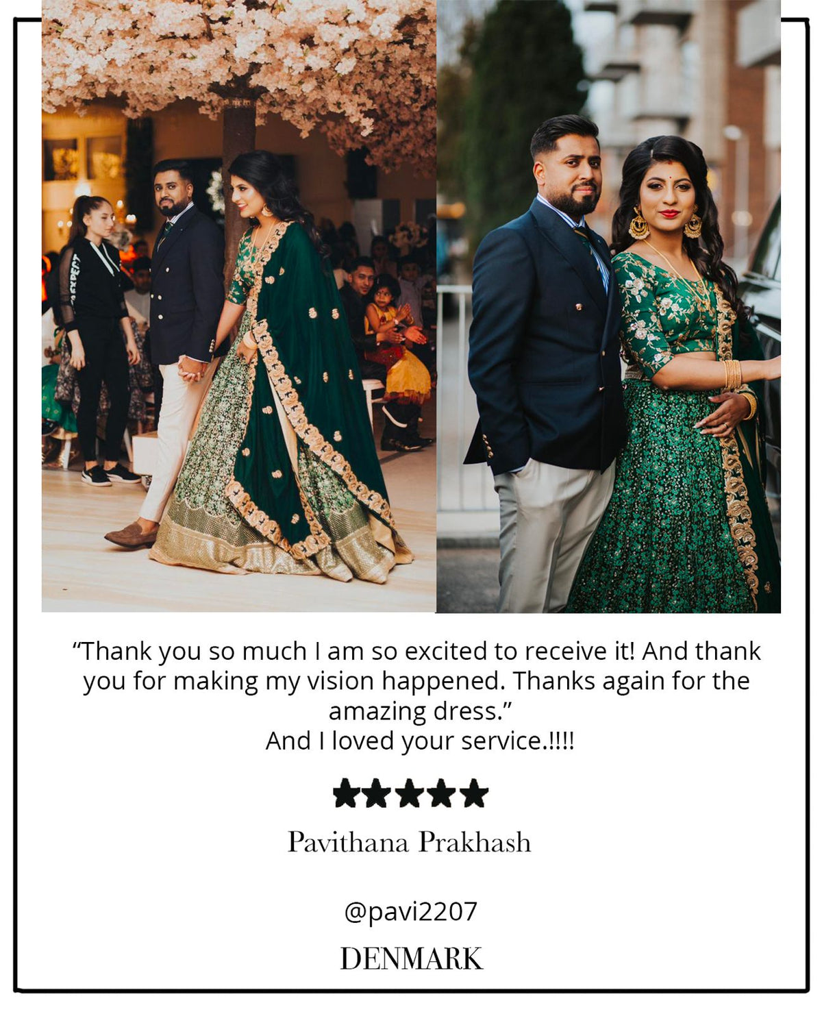 Our client Pavi from Denmark wearing custom made indian bridal lehenga with custom hand embroidery. 