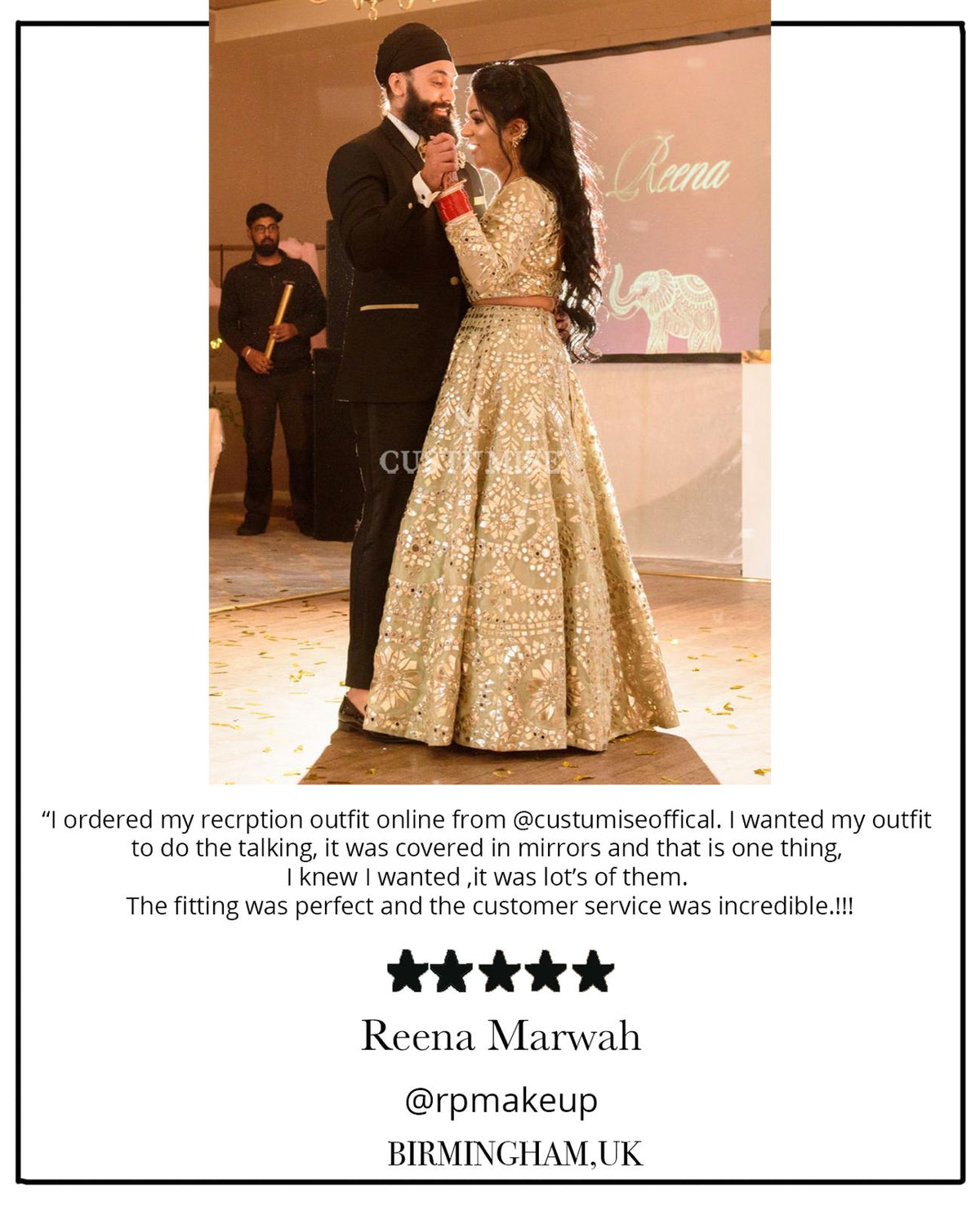 Our client Reena from UK wearing custom made indian bridal lehenga with custom hand embroidery. 