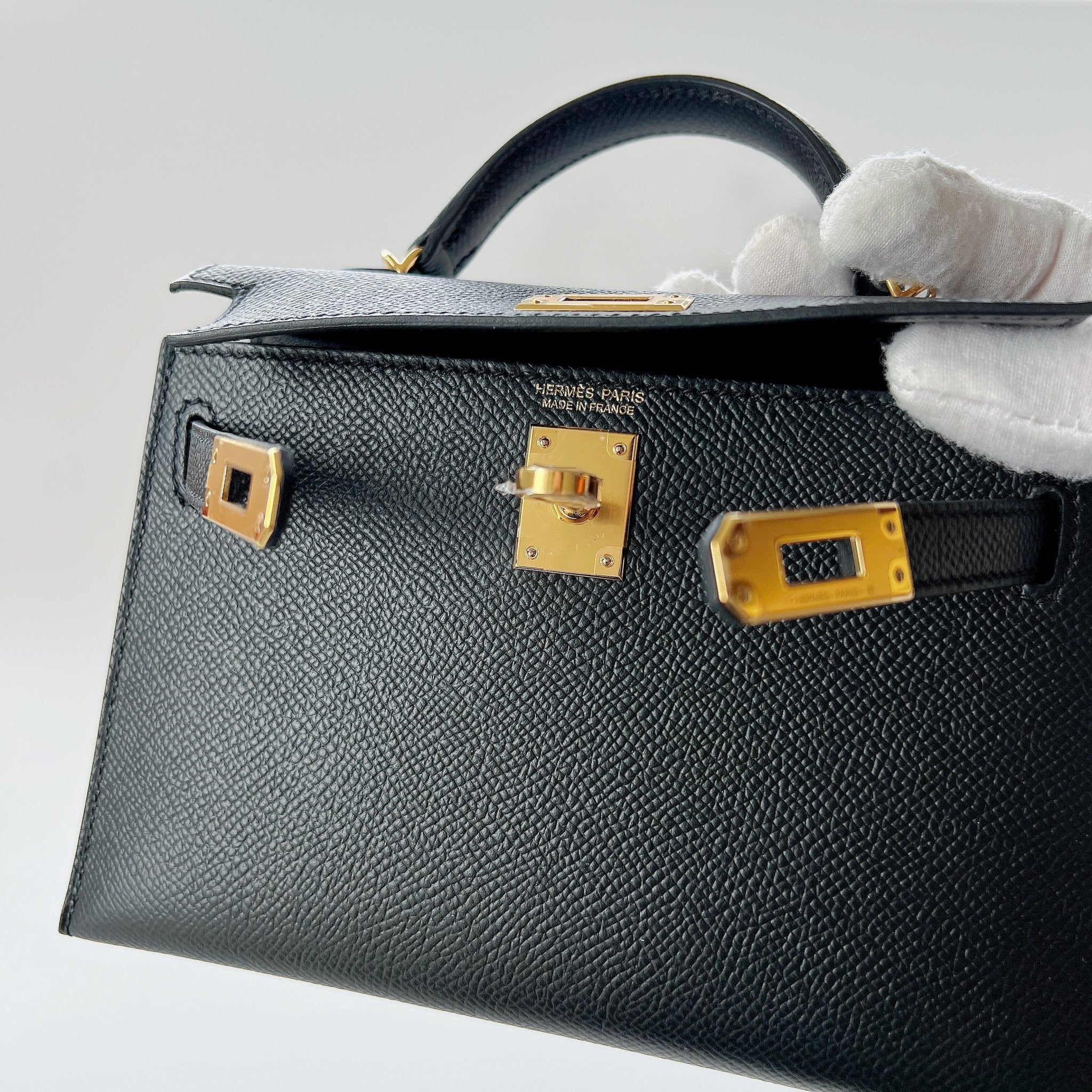 Hermes Mini Kelly II Sellier In Black With Gold Hardware, Epsom Leathe ...