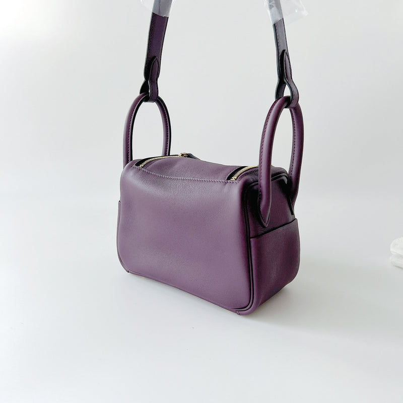 Hermes Rare Mini Lindy In Cassis And Royal Bleu, With Gold Hardware - Found Fashion