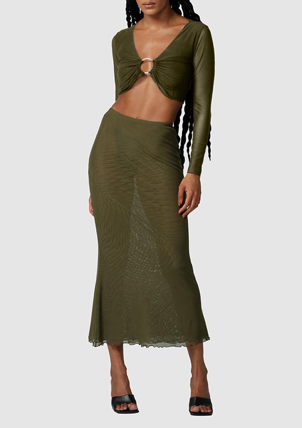 The Olivia Mesh Maxi Skirt - Khaki 