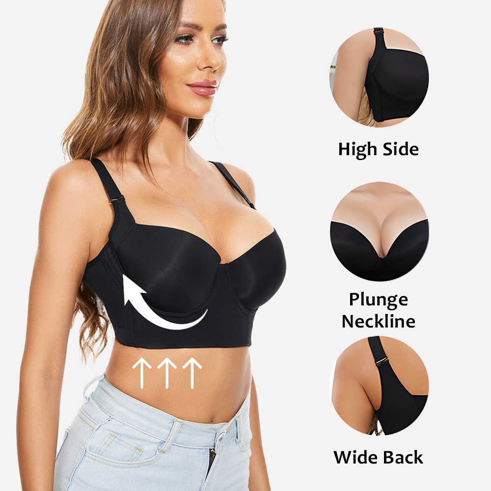 BIBILILI Bralettes For Women With Support Push Up Stretchy Deep Cup Bra  Hides Back Fat Bras For Women Full Back Coverage Sports Bra back smoothing  bra white bralettes for women (Khaki 