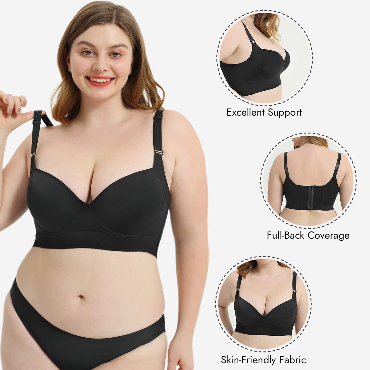 Woobilly® Deep Cup Bra Hide Back Fat With Shapewear Incorporated-Black（Buy  1 Get 1