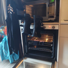 Drying boots above the oven