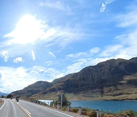 Motorcyclists riding Lake Wanaka road