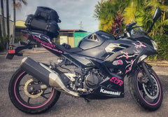 motorbike with pink blossom decals